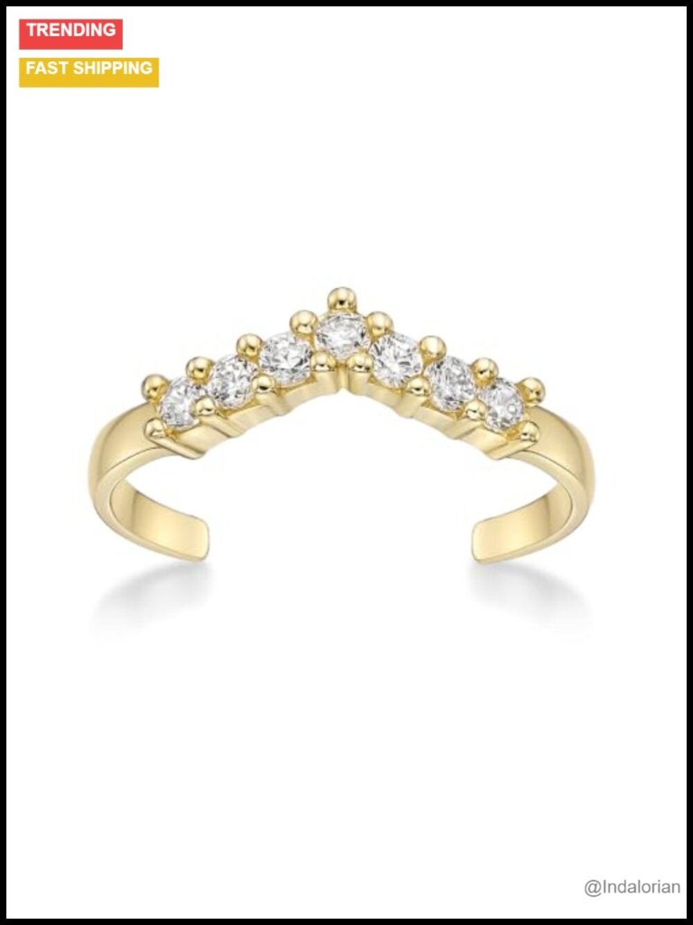 Lavari Cubic Zirconia Toe Ring Open Band 10k Yellow Gold Adjustable Body Jewelry
